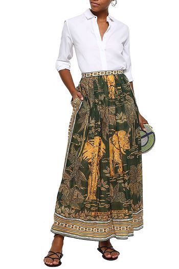 VALENTINO Gathered printed cotton-mousseline maxi skirt