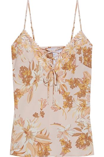 LISE CHARMEL Fleur Aphrodite lace-up floral-print crepe de chine camisole
