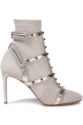 VALENTINO GARAVANI Rockstud Sock Boots aus Stretch-Strick und Metallic-Leder