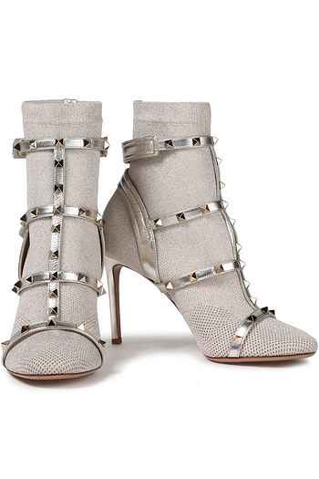 VALENTINO GARAVANI Rockstud Sock Boots aus Stretch-Strick und Metallic-Leder