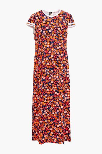 MARNI Satin-trimmed floral-print cady midi dress