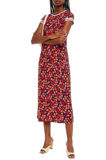 MARNI Satin-trimmed floral-print cady midi dress