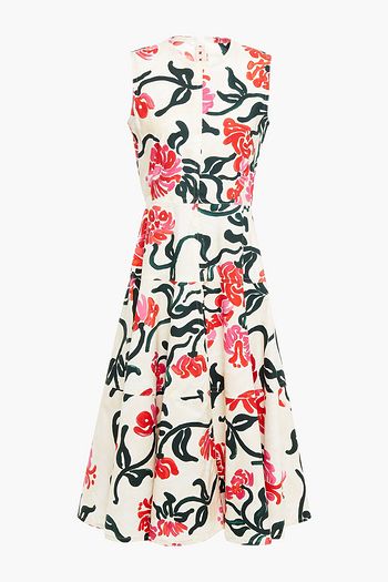 MARNI Gathered floral-print cotton-poplin midi dress