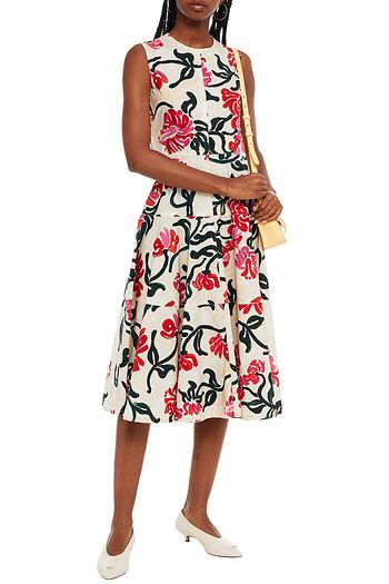 MARNI Gathered floral-print cotton-poplin midi dress