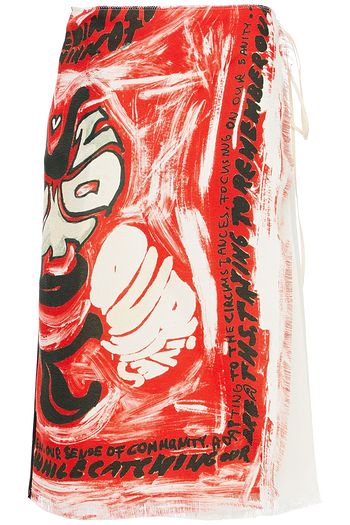 MARNI Wickelrock aus Gaze mit Fransen und Print