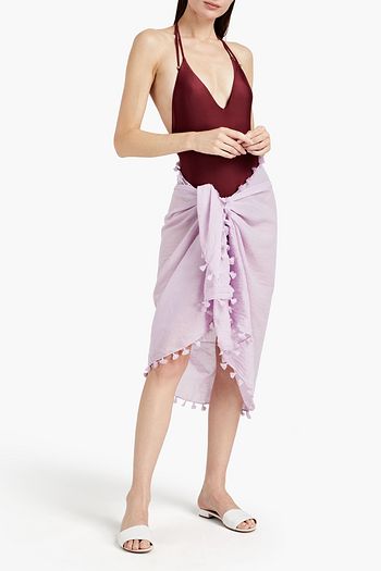 SEAFOLLY Tasseled crushed cotton-gauze pareo