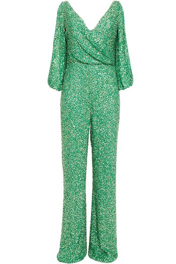 JENNY PACKHAM Draped embellished sequined georgette jumpsuit