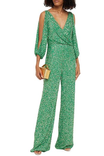 JENNY PACKHAM Draped embellished sequined georgette jumpsuit