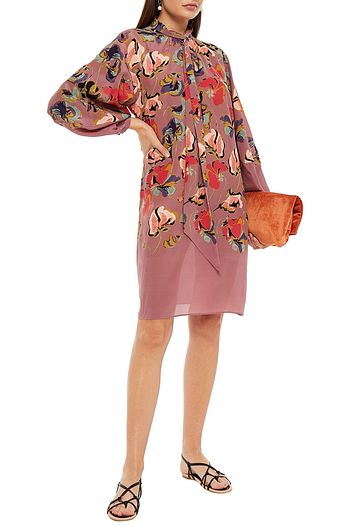 ETRO Tie-neck floral-print silk crepe de chine mini dress