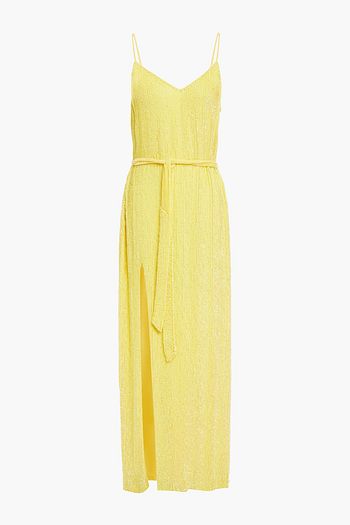 RETROFÊTE Velvet-trimmed sequined chiffon midi dress