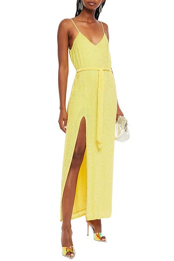 RETROFÊTE Velvet-trimmed sequined chiffon midi dress