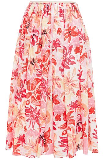 MARNI Midirock aus Ramie mit floralem Print und Falten