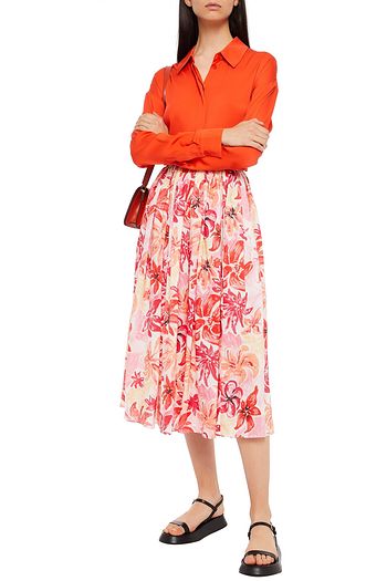 MARNI Midirock aus Ramie mit floralem Print und Falten