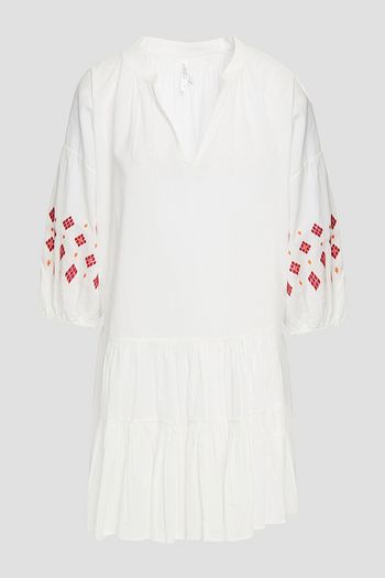 SEAFOLLY Tiered embroidered cotton-gauze mini dress