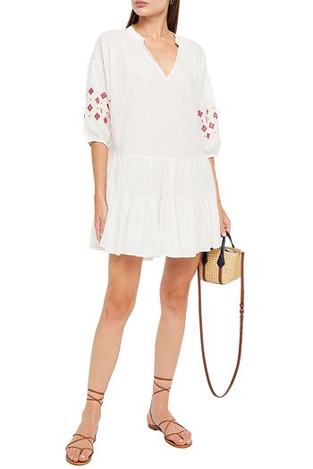 SEAFOLLY Tiered embroidered cotton-gauze mini dress