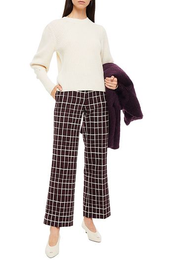 MARNI Bootcut-Hose aus Tweed aus einer Baumwoll-Leinenmischung mit Karomuster