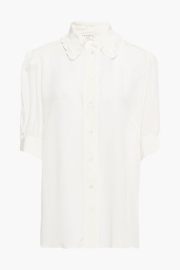 SANDRO Leni ruffle-trimmed silk crepe de chine shirt