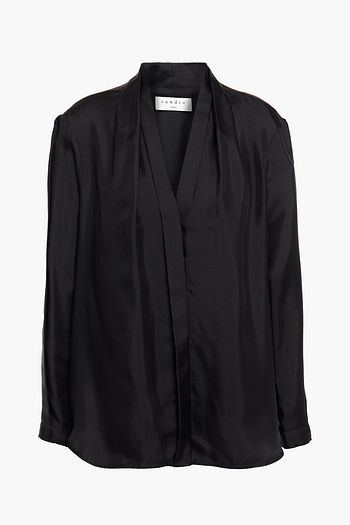 SANDRO Lanna pleated silk-twill shirt