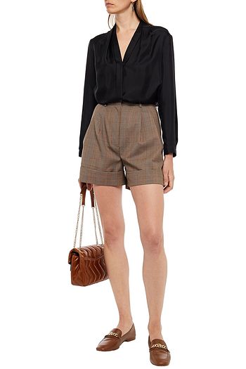 SANDRO Lanna pleated silk-twill shirt