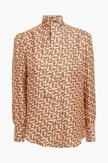 SANDRO Chainy pussy-bow printed satin-twill blouse