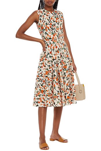 MARNI Gathered floral-print cotton-poplin midi dress