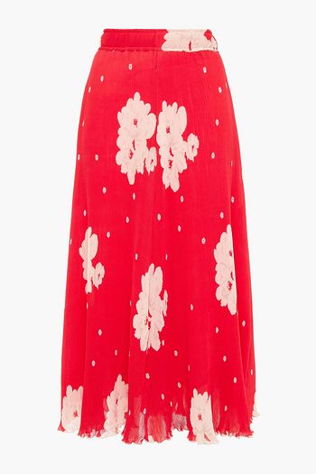 GANNI Floral-print plissé-georgette midi skirt