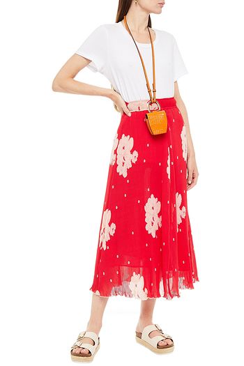 GANNI Floral-print plissé-georgette midi skirt