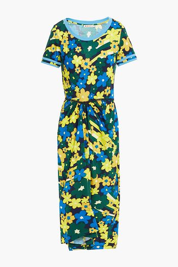 MARNI Gathered floral-print cotton-jersey midi dress