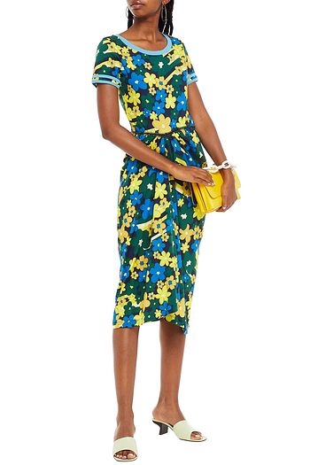 MARNI Gathered floral-print cotton-jersey midi dress