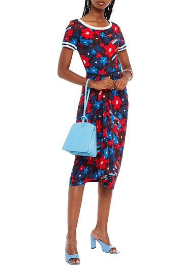 MARNI Gathered floral-print cotton-jersey midi dress