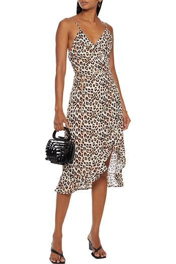 VIX PAULA HERMANNY Scarlet Leone ruffled leopard-print linen-blend wrap dress