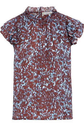SEA Celine ruffle-trimmed shirred silk-jacquard top