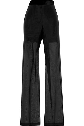HELMUT LANG Velvet-trimmed silk-organza straight-leg pants