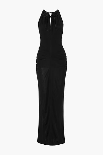 HELMUT LANG Open-back cady-paneled stretch-knit maxi dress