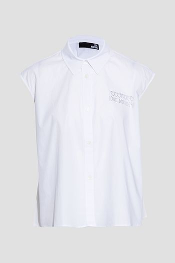 LOVE MOSCHINO Crystal-embellished cotton-blend poplin shirt