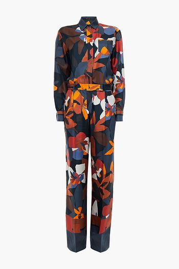 LORO PIANA Pleated floral-print silk-twill jumpsuit