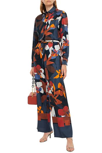 LORO PIANA Pleated floral-print silk-twill jumpsuit