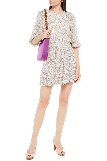 GANNI Oberteil aus Georgette mit floralem Print und Raffung
