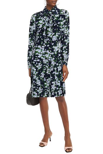 MICHAEL KORS COLLECTION リボンタイ プリーツ入り フローラルプリントシルククレープデシン ワンピース