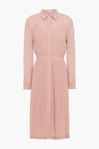 LORO PIANA Pleated wool-gauze midi shirt dress
