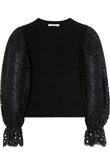 SEA Shelby sequined broderie anglaise-paneled ribbed wool sweater