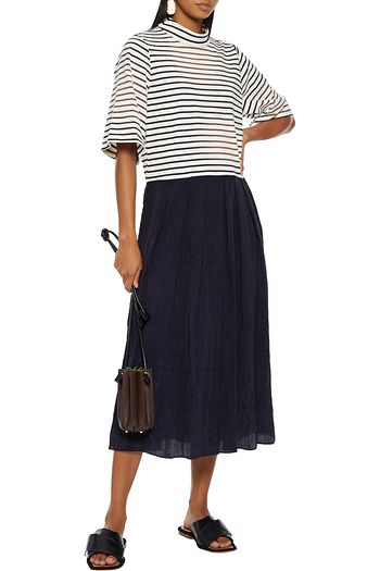 SEA James striped cotton-jersey and crinkled-shell midi dress