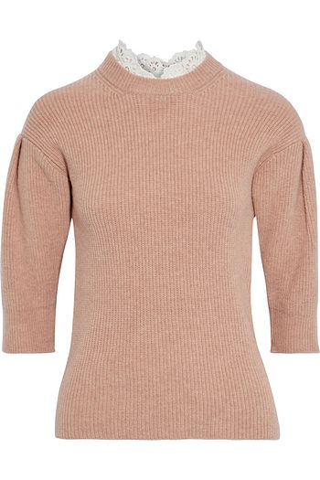 SEA Madene broderie anglaise-trimmed ribbed wool sweater