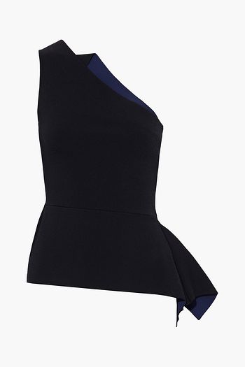 ROLAND MOURET Olympia one-shoulder two-tone ponte peplum top