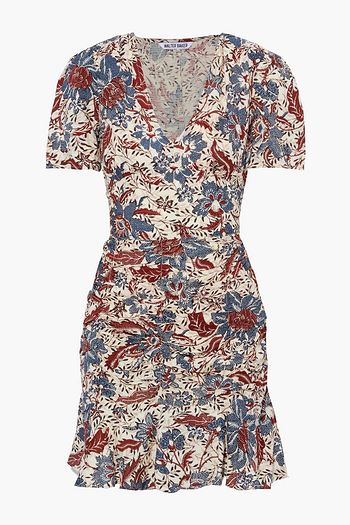 WALTER BAKER Josie ruched floral-print slub gauze mini dress