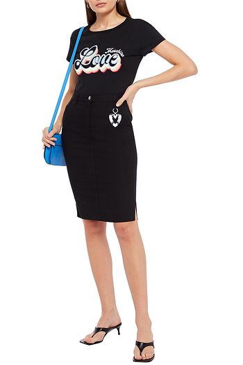 LOVE MOSCHINO Embellished denim pencil skirt