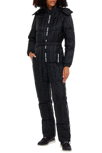 IENKI IENKI Belted logo-print quilted shell hooded down jumpsuit