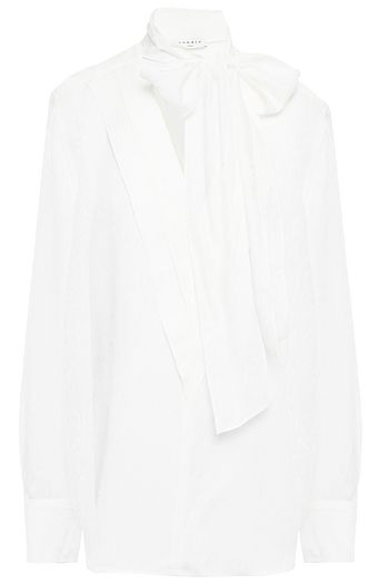 SANDRO Pussy-bow snake-print satin-jacquard blouse