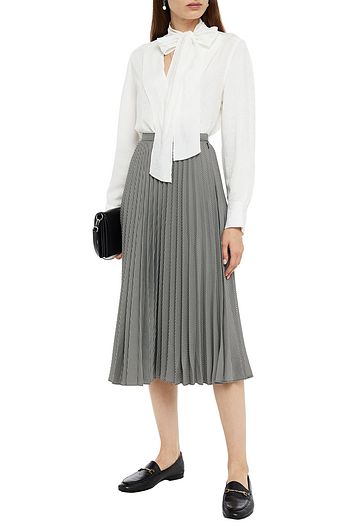 SANDRO Pussy-bow snake-print satin-jacquard blouse