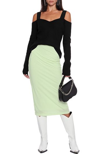 HELMUT LANG Ruched stretch-jersey midi skirt